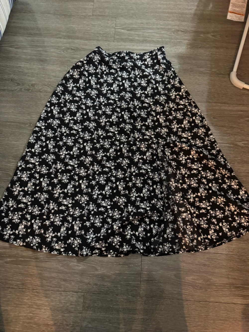 Black Floral A-Line Midi Skirt